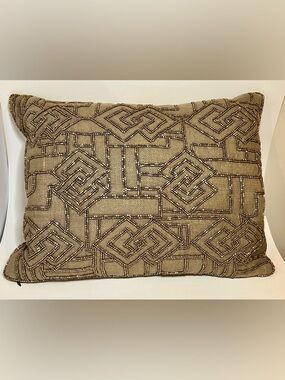 RALPH LAUREN Beaded Throw Pillow - Tan Gold Brown